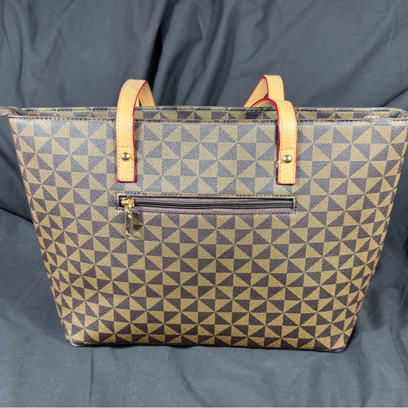 Elim & Paul Tan with Cream Square Patterned Tote Purse - Like New - Picture 4 of 16